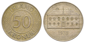 Исландия 50 крон 1970 здание парламента в Рейкьявике KM 19 медно-никель 4645-441