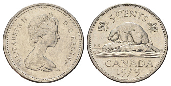 Канада 5 центов 1979 Елизавета II (1952-2022), бобр KM 60.2 никель 4689-417