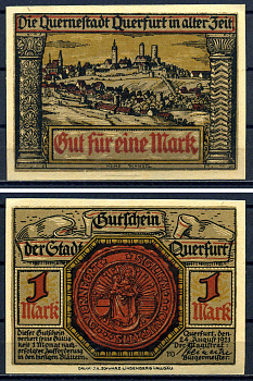 Кверфурт (Пруссия, Саксония) 1 марка 1921 картон UNC (пресс) 7556-26-1-1