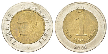Турция 1 лира 2005 Кемаль Ататюрк KM 1169 биметалл aUNC 4629-725