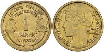 Франция 1 франк 1937 KM 885, Le Franc 219.2 алюминиевая бронза 4142-842