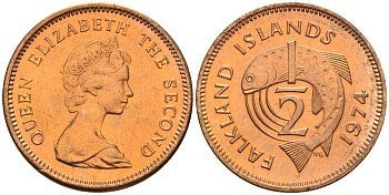Фолклендские острова 1/2 пенни 1974 Елизавета II (1952-2022), лосось KM 1 бронза 4154-117