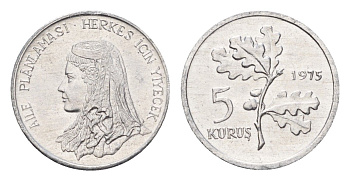 Турция 5 курушей 1975 ФАО - Планирование семьи KM 906 алюминий UNC 4160-954