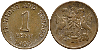 Тринидад и Тобаго 1 цент 1968 герб KM 1 бронза 4396-931