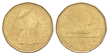 Канада 1 доллар 1987 Елизавета II (1952-2022), утка KM 157 никель плакированный алюминиевой бронзой 4631-745