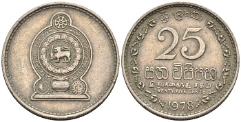 Шри-Ланка 25 центов 1978 KM 141.1 медно-никель 4567-224