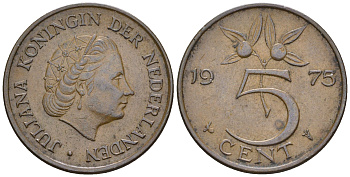 Нидерланды 5 центов 1975 Юлиана (1949-1980) KM 181 бронза 4606-1011