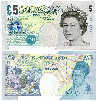 Англия 5 фунтов 2002 signature: M. Lowther, серия НА Pick 391 a бумага aUNC 7485-4-3-2