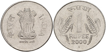 Индия 1 рупия 2000 KM 92.1 нержавеющая сталь 4156-322