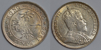 Гонконг 10 центов 1902 Эдуард VII (1901-1910) KM 13 серебро UNC 91-443