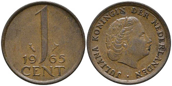 Нидерланды 1 цент 1965 Юлиана (1948-1980) КМ 180 бронза 112-721