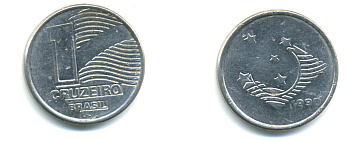 Бразилия 1 крузейро 1990 KM 617 нержавеющая сталь aUNC 93-757