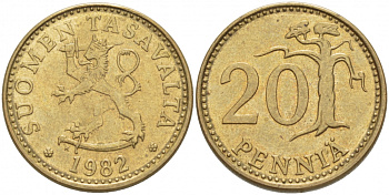 ФИНЛЯНДИЯ 20 ПЕННИ 1982 K KM 47 алюминиевая бронза 3718-517