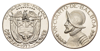 Панама 1/4 бальбоа (25 сентесимо) 1973 тираж 17.000 экземпляров KM 11.2a медь плакированная медно-никелем PROOF 1522-413