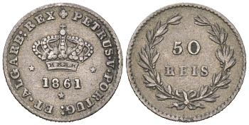 Португалия 50 реалов 1861 Педру V (1853-1861) KM 493 серебро 4611-253