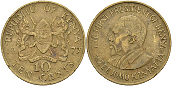 Кения 10 центов 1977 Джомо Кениата KM 11 никель латунь 4590-924