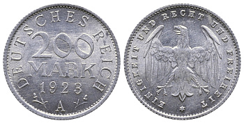 ГЕРМАНИЯ 200 МАРОК 1923 A KM 35, J. 304 алюминий 4380-432