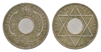 Британская Западная Африка 1/10 пенни 1940 Георг VI (1936-1952) KM 20 медно-никель 4643-725