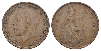 Великобритания 1 пенни 1927 Георг V (1910-1936) KM 826, Spink 4054 бронза 4661-715