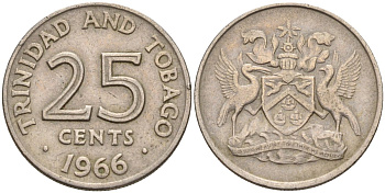 Тринидад и Тобаго 25 центов 1966 герб KM 4 медно-никель 4596-513