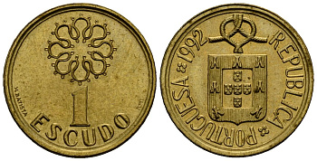 Португалия 1 эскудо 1992 KM 631 никель латунь 4164-1127