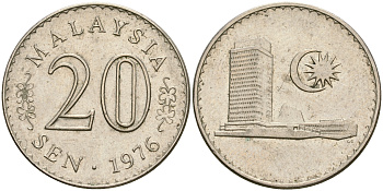 Малайзия 20 сенов 1976 здание Парламента KM 4 медно-никель 4364-3446