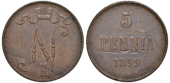 Россия для Финляндии 5 пенни 1899 Биткин 444 медь 51-1144