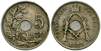 Бельгия 5 сантимов 1922 Belgie KM 67 медно-никель 4173-251