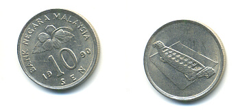 Малайзия 10 сенов 1990 цветок KM 51 медно-никель 176-759