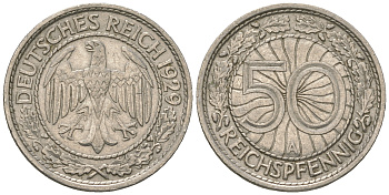 Германия 50 рейхспфеннигов 1929 А KM 49, J. 324 никель 4124-1228