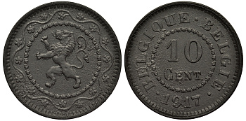БЕЛЬГИЯ 10 САНТИМОВ 1917 BELGIQUE-BELGIE KM 81 цинк 4127-823