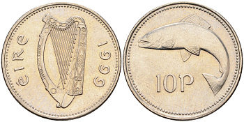 Ирландия 10 пенсов 1999 лосось KM 29 медно-никель аUNC 4582-345
