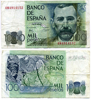 Испания 1000 Песет 1979 Бенито Перес Гальдос, Канарские острова Pick 158 бумага 8612-13-3-1