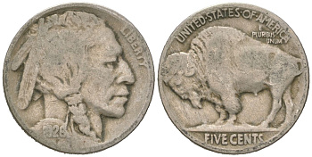 США 5 центов 1926 индеец, бизон KM 134 медно-никель 4614-1112