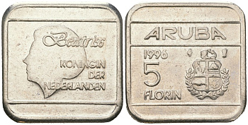 Аруба 5 флоринов 1996 Беатрикс (1980-2013) KM 12 стал плакированная никелем 4619-444