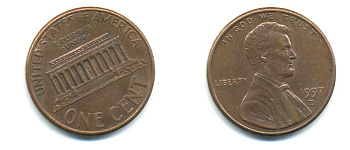 США 1 ЦЕНТ 1997 D ЛИНКОЛЬН KM 201b цинк плакированный медью 86-335