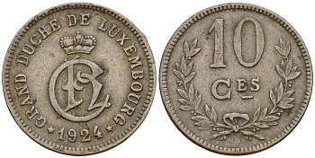 Люксембург 10 сантимов 1924 Шарлотта (1918-1964) KM 34 медно-никель 4575-1255