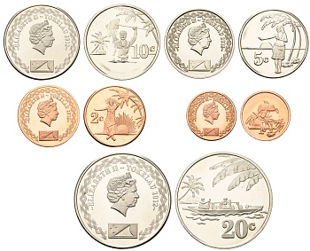 Токелау годовой набор из 5 монет (1, 2, 5, 10 и 20 центов) 2012 год-тип KM 100, 101, 102, 103 и 104 UNC 4672-341-344