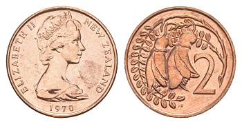 Новая Зеландия 2 цента 1970 тираж 30.000 экземпляров KM 32 бронза BU 4651-159
