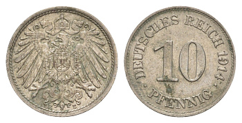 Германия 10 пфеннигов 1914 E, Вильгельм II (1888-1918) KM 12, J. 13 медно-никель 4640-335