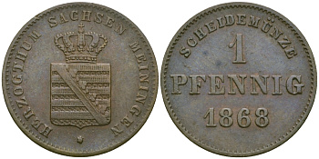 Саксен-Мейнинген 1 пфенниг 1868 Георг II (1866-1914) KM 173 медь 99-632