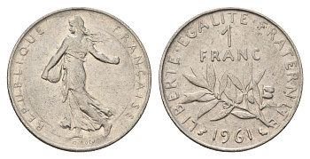 Франция 1 франк 1961 сеятель KM 925 никель 4673-1132