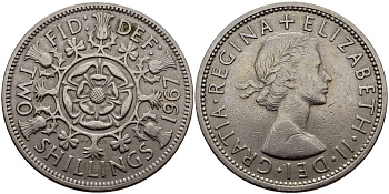 Великобритания 2 шиллинга (флорин) 1967 Елизавета II (1952-2022) KM 906, Spink 4146 медно-никель 83-1956