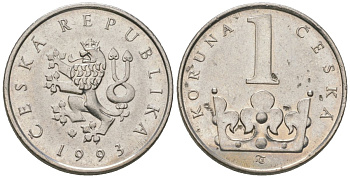 Чехия 1 крона 1993 leaf KM 7 сталь плакированная никелем aUNC 4528-553