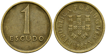 Португалия 1 эскудо 1983 KM 614 никель латунь 4164-1131