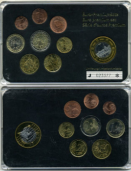 Франция евронабор из 8 монет 1999-2008 плюс европробник биметалл в пластике UNC 5-4-1-32