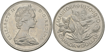 Канада 1 доллар 1970 100 лет со дня присоединения провинции Манитоба (1870-1970) KM 78 никель UNC 97-245