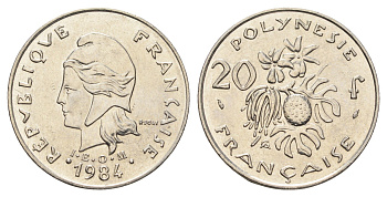 Французская Полинезия 20 франков 1984 KM 9 никель UNC 4666-526