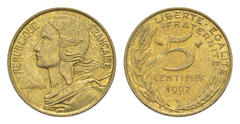 Франция 5 сантимов 1997 тип Morlon KM 933, Le Franc 125.40 алюминиевая бронза UNC 4630-352