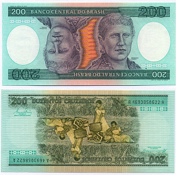 БРАЗИЛИЯ 200 КРУЗЕЙРО 1984 ПОДПИСЬ 21, СЕРИЯ А 4693, ПРИНЦЕССА ИЗАБЕЛА Pick 199b бумага UNC (ПРЕСС) 8564-49-4